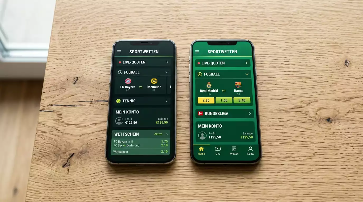 To smartphones ligger side om side på et bord med betting-apps
