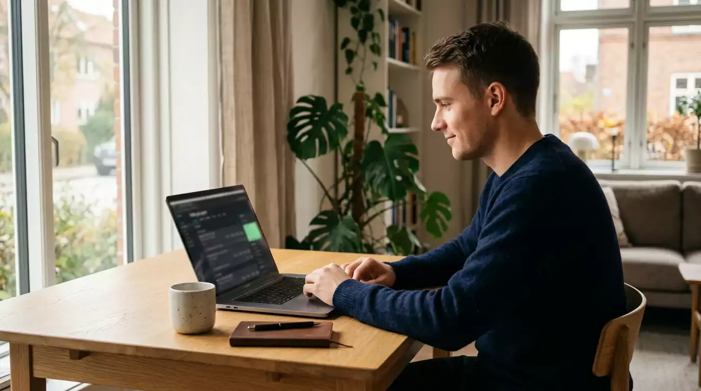 Person sidder med bærbar computer og ser på sportsvæddemål