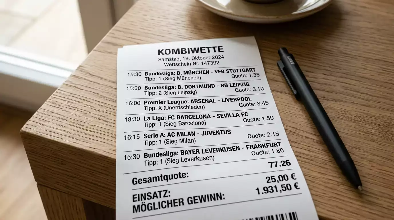 Sportskupon med flere kampe og odds på papir