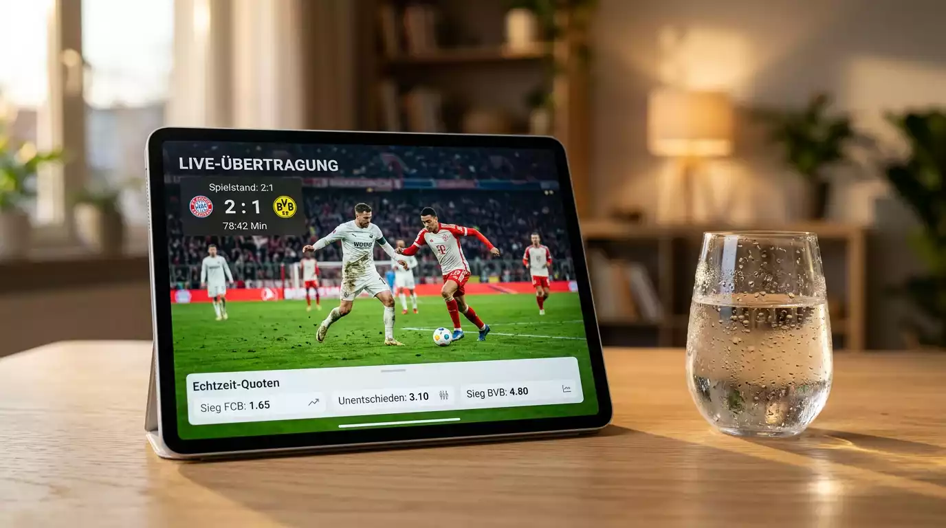 Tablet der viser en live sportsbegivenhed med grøn bane