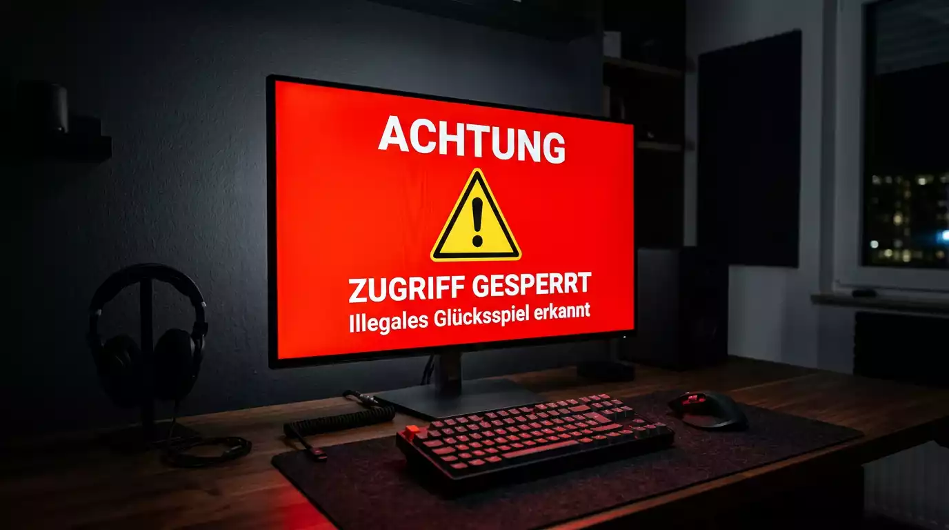 Computerskærm med advarselstegn og rød baggrund